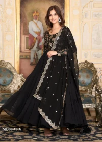 Black Georgette Jacquard Sequins-Work Readymade Gown with Dupatta